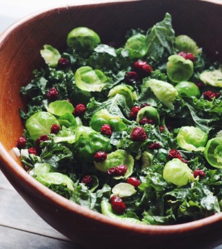 Kale Salad with Brussels Sprouts and Cranberries
