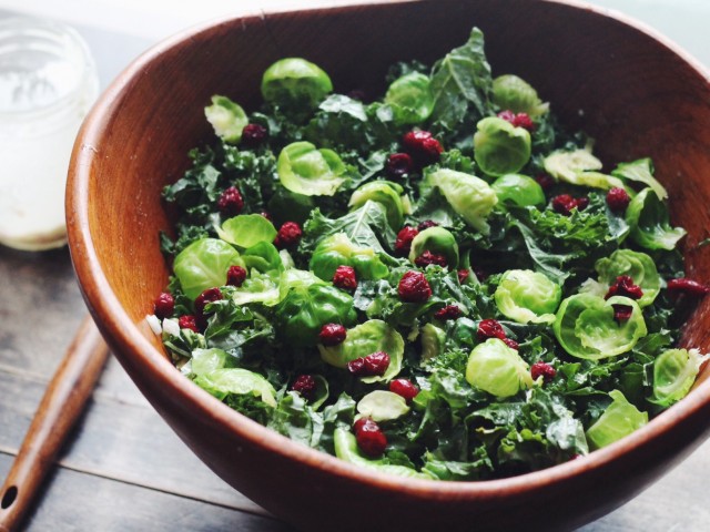 Kale Salad with Brussels Sprouts and Cranberries