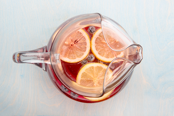 A pitcher of blueberry spritzer