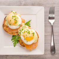 Smoked salmon eggs benedict made with J. Willy Krauch & Sons salmon