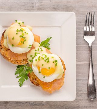 Smoked salmon eggs benedict made with J. Willy Krauch & Sons salmon