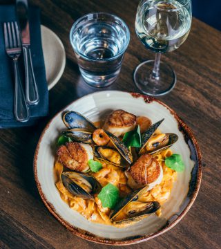 Photo of a seafood pasta dish at The Carleton