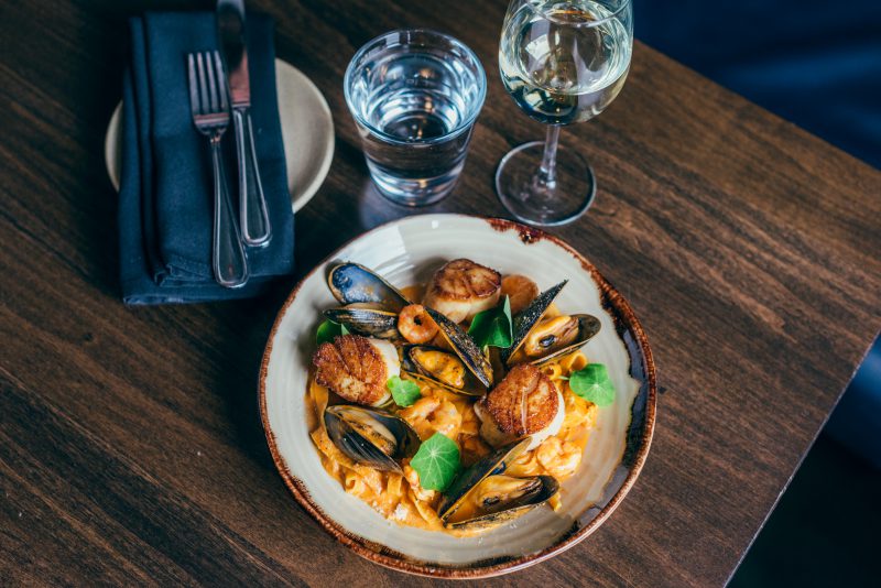 Photo of a seafood pasta dish at The Carleton