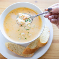 bowl of chowder from the rose and rooster