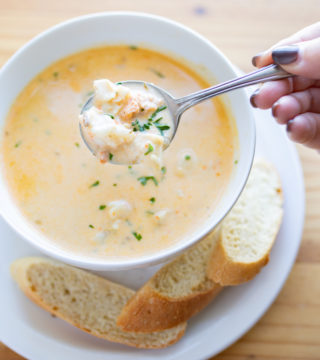 bowl of chowder from the rose and rooster