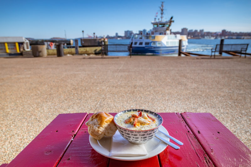 evan's chowder with ferry background