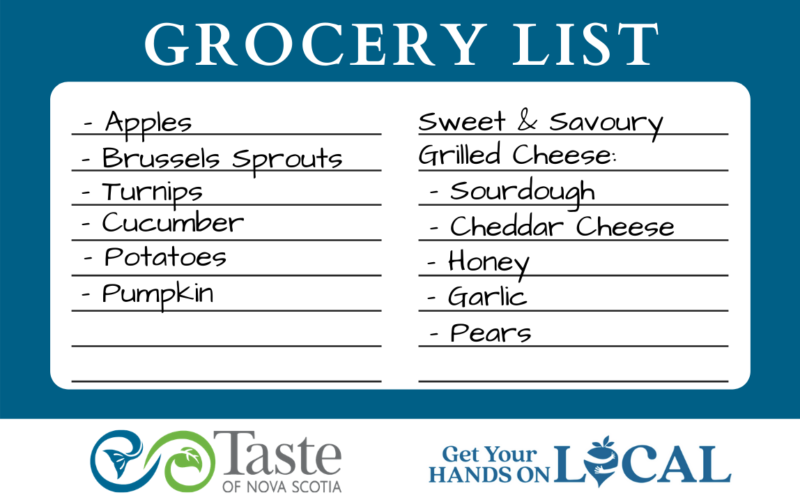 local grocery list featuring ingredients for sweet & savoury grilled cheese