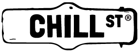 A photo of the Chill Street logo. It shows the words "Chill Street" in a black font on a white street sign. The background around the sign is white.