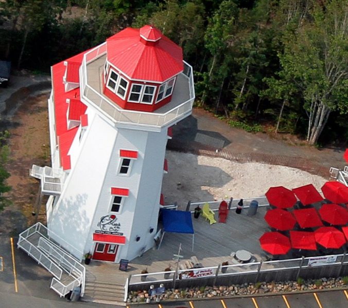 Aerial shot of the Masstown Market Lighthouse (fish market)