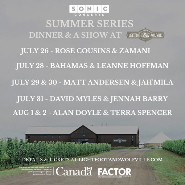 photo of the lightfoot and wolfville winery with dates for musical acts