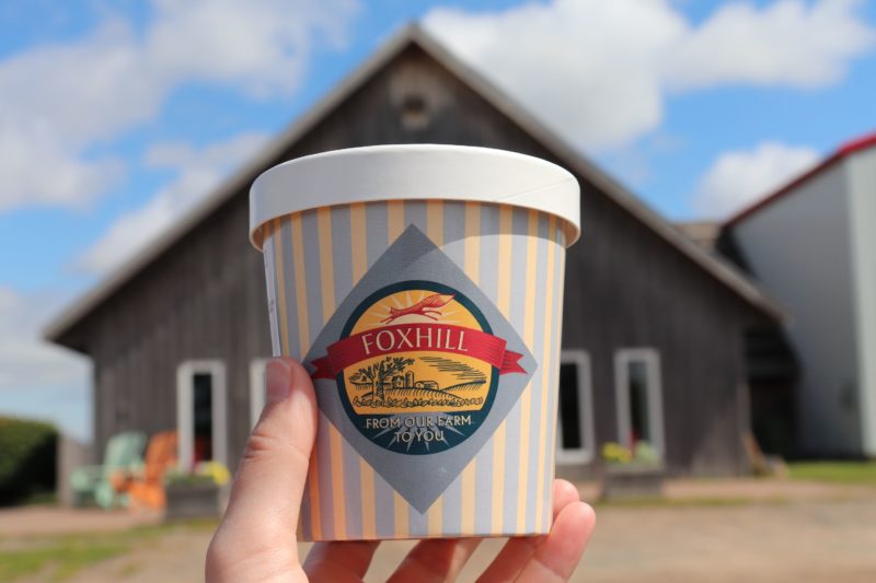 A close up of a Fox Hill Cheese gelato container. 