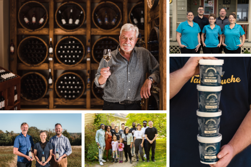 grid of five photos for the taste awards. hanspeter stutz, la cuisine robicheau, van dyk's by nature, the biscuit eater and tatamagouche ice creamery