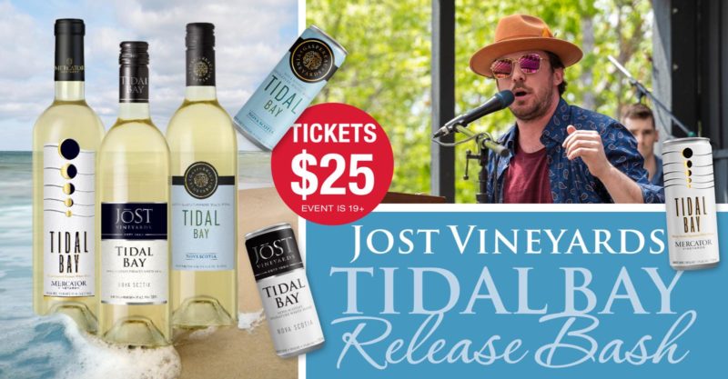 tidal bay release bash graphic with bottles of tidal bay and rankin macinnis