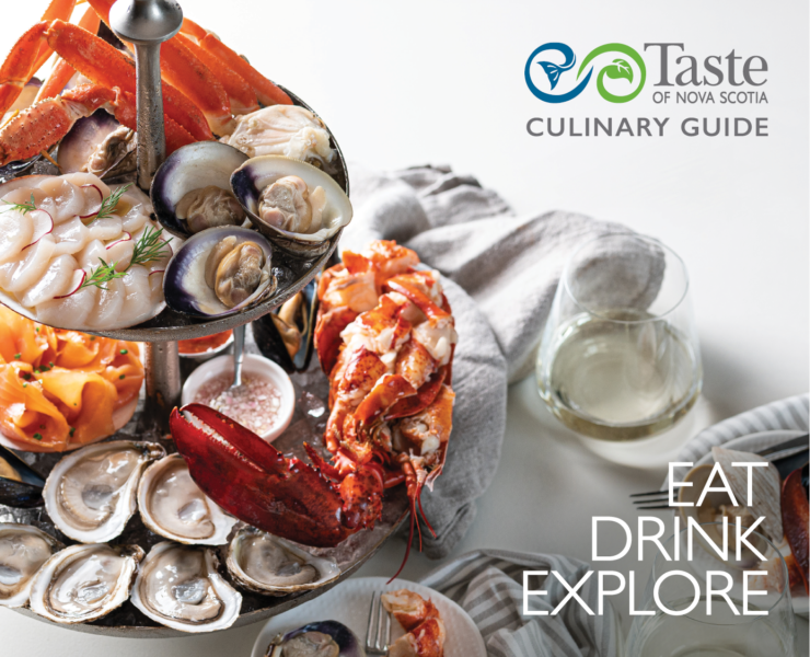 Photo of the cover of the 2022 Culinary Guide, featuring a seafood tower with lobster, shrimp, smoked salmon, oysters and more.