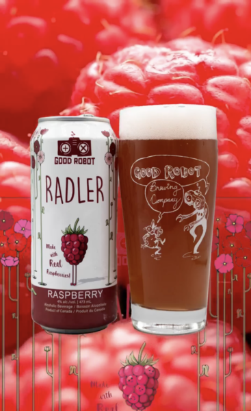 A can & glass of Rasperry Radler. Image curtesy of @goodrobotbrew (Instagram)