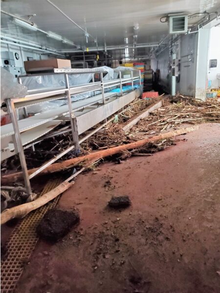 A photo of debris from Hurricane Fiona inside a processing area at Victoria Cooperative Fisheries Ltd