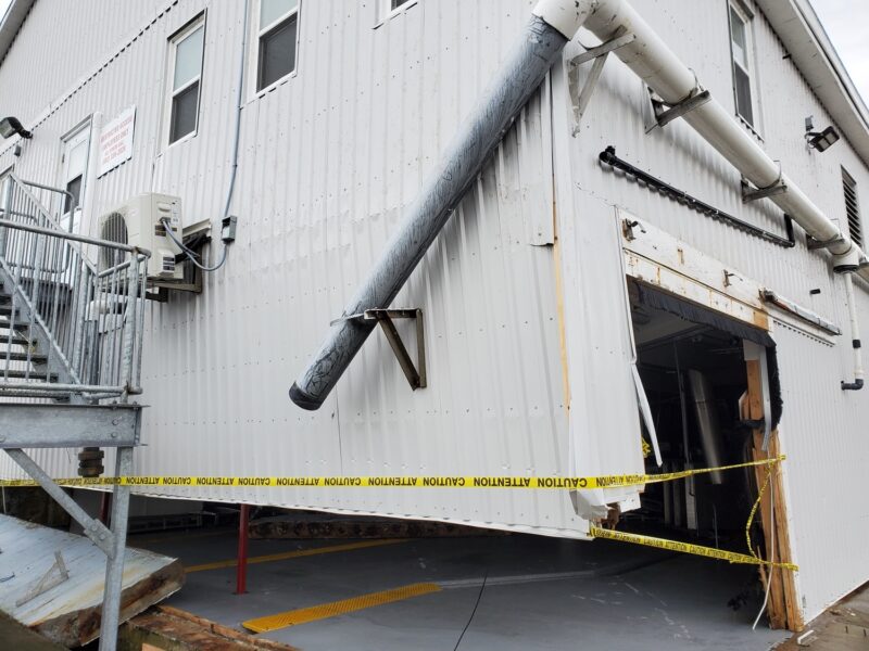 A photo of damage to the walls at Victoria Cooperative Fisheries Ltd