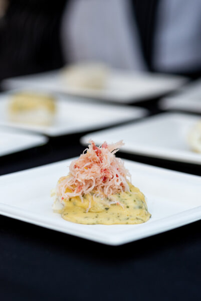 A photo of a plated dish featuring snow crab from Victoria Cooperative Fisheries Ltd. Photo Credit: Flavour Photo
