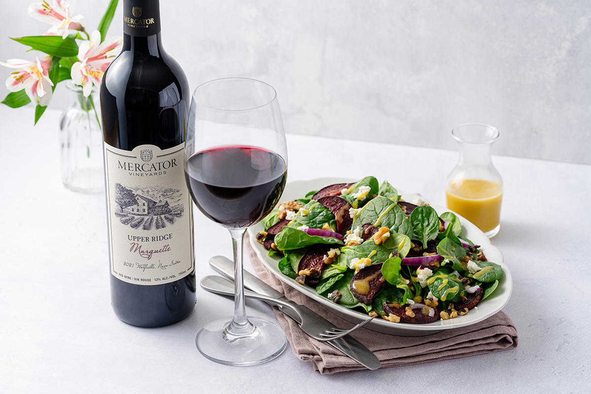 Soft Cheese Roasted Beet Salad Paired With Mercator Upper Ridge Marquette | Taste of Nova Scotia