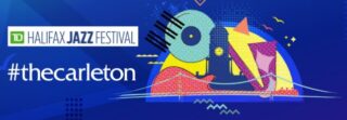 Poster with abstract lighthouse design with TD and The Carleton logos promoting Jazz Fest