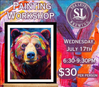 Photo of a Brown bear painting and information for painting workshop at sea level brewing