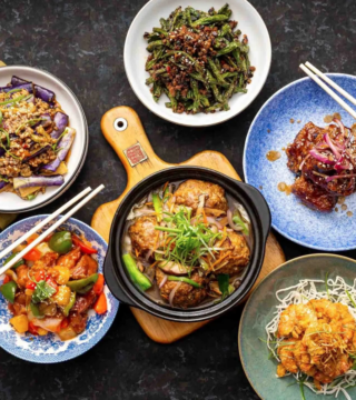 photo of six plate with beautiful Chinese food