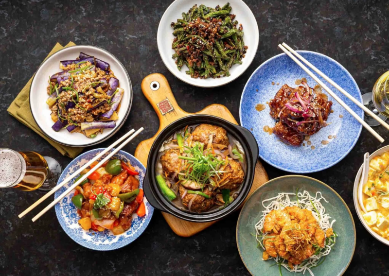 photo of six plate with beautiful Chinese food